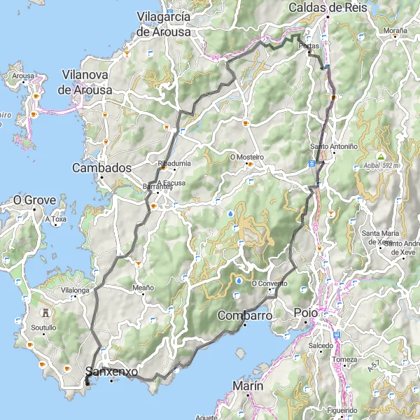 Map miniature of "Coastal Adventure Road Cycling Route" cycling inspiration in Galicia, Spain. Generated by Tarmacs.app cycling route planner