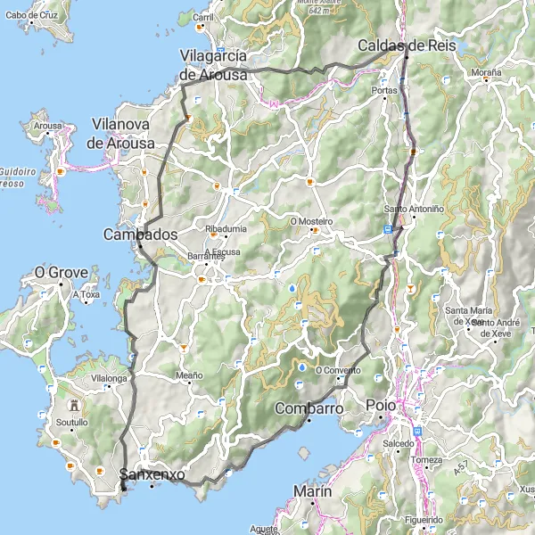 Miniatura della mappa di ispirazione al ciclismo "Esplorazione in bicicletta tra Mirador A Pastora e Palacios" nella regione di Galicia, Spain. Generata da Tarmacs.app, pianificatore di rotte ciclistiche