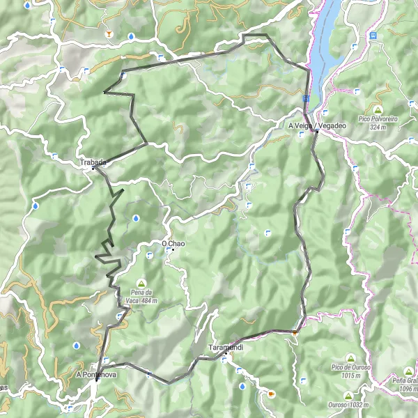 Miniatura della mappa di ispirazione al ciclismo "Sfide su Strada in Galizia" nella regione di Galicia, Spain. Generata da Tarmacs.app, pianificatore di rotte ciclistiche