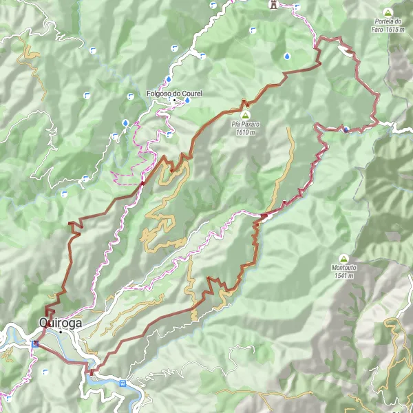 Miniatua del mapa de inspiración ciclista "Ruta de ciclismo de ida y vuelta cerca de Quiroga" en Galicia, Spain. Generado por Tarmacs.app planificador de rutas ciclistas