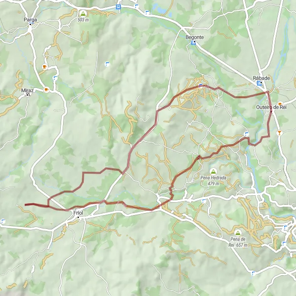 Miniatura della mappa di ispirazione al ciclismo "Giro in bicicletta di 53 km da Rábade" nella regione di Galicia, Spain. Generata da Tarmacs.app, pianificatore di rotte ciclistiche