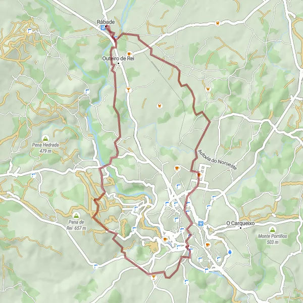 Miniatuurkaart van de fietsinspiratie "Grindweg naar Rábade en omgeving" in Galicia, Spain. Gemaakt door de Tarmacs.app fietsrouteplanner