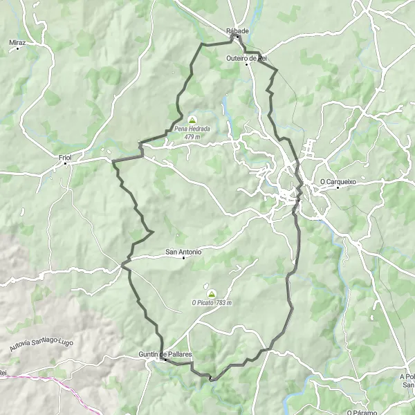 Map miniature of "Lugo's Hidden Treasures" cycling inspiration in Galicia, Spain. Generated by Tarmacs.app cycling route planner