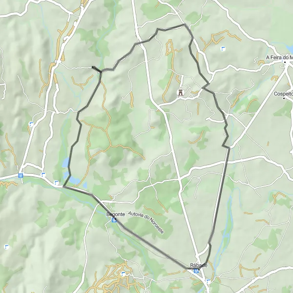 Map miniature of "Begonte's Delights" cycling inspiration in Galicia, Spain. Generated by Tarmacs.app cycling route planner