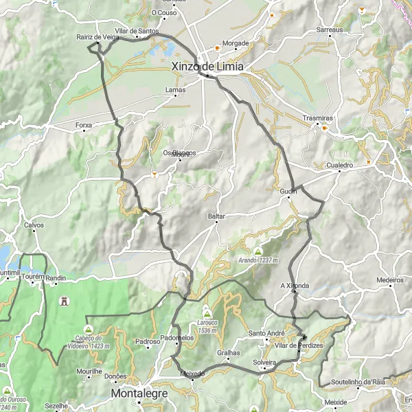 Miniaturní mapa "Road Adventure to Lucenza" inspirace pro cyklisty v oblasti Galicia, Spain. Vytvořeno pomocí plánovače tras Tarmacs.app