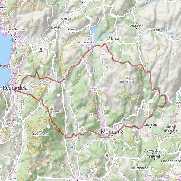 Miniaturní mapa "Gravel Cycling Excursion to Moscoso and Fozara" inspirace pro cyklisty v oblasti Galicia, Spain. Vytvořeno pomocí plánovače tras Tarmacs.app