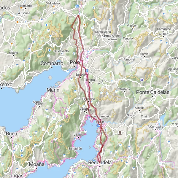 Miniaturní mapa "Gravel Route Cesantes - Fervenza do Alvedosa" inspirace pro cyklisty v oblasti Galicia, Spain. Vytvořeno pomocí plánovače tras Tarmacs.app