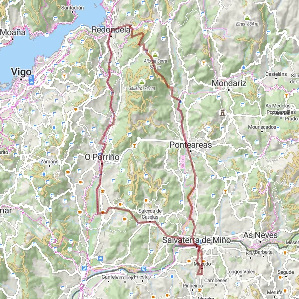 Miniatuurkaart van de fietsinspiratie "Gravelroute Redondela-Rondrit" in Galicia, Spain. Gemaakt door de Tarmacs.app fietsrouteplanner