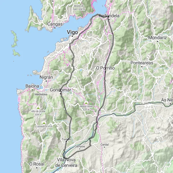 Miniaturní mapa "Okruh přes hory a údolí" inspirace pro cyklisty v oblasti Galicia, Spain. Vytvořeno pomocí plánovače tras Tarmacs.app
