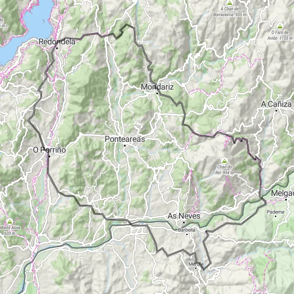 Map miniature of "Redondela Loop to Mondariz" cycling inspiration in Galicia, Spain. Generated by Tarmacs.app cycling route planner