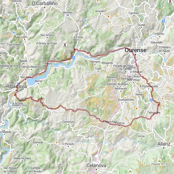 Map miniature of "Ribeiro and the Pre-Romanesque in Ribadavia" cycling inspiration in Galicia, Spain. Generated by Tarmacs.app cycling route planner