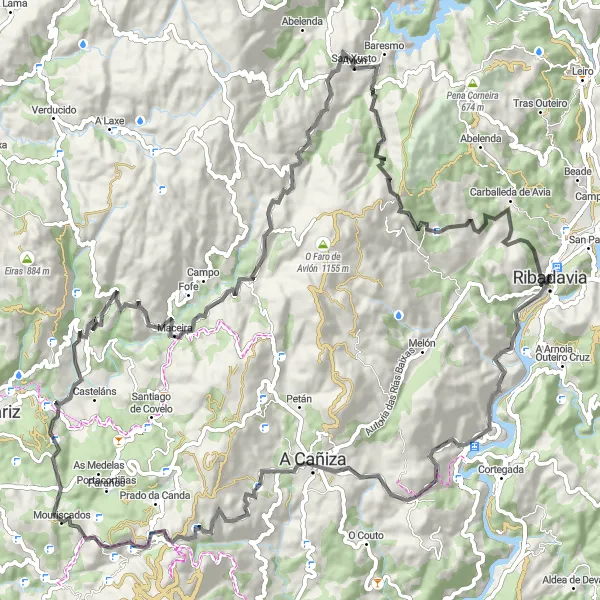 Karten-Miniaturansicht der Radinspiration "Rundfahrt durch Ribadavia und Umgebung" in Galicia, Spain. Erstellt vom Tarmacs.app-Routenplaner für Radtouren