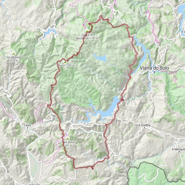 Miniaturní mapa "Gravel route around Riós" inspirace pro cyklisty v oblasti Galicia, Spain. Vytvořeno pomocí plánovače tras Tarmacs.app