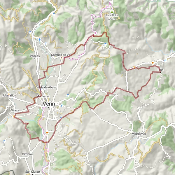 Miniatua del mapa de inspiración ciclista "Ruta de A Bemposta a Riós por Castrelo do Val" en Galicia, Spain. Generado por Tarmacs.app planificador de rutas ciclistas