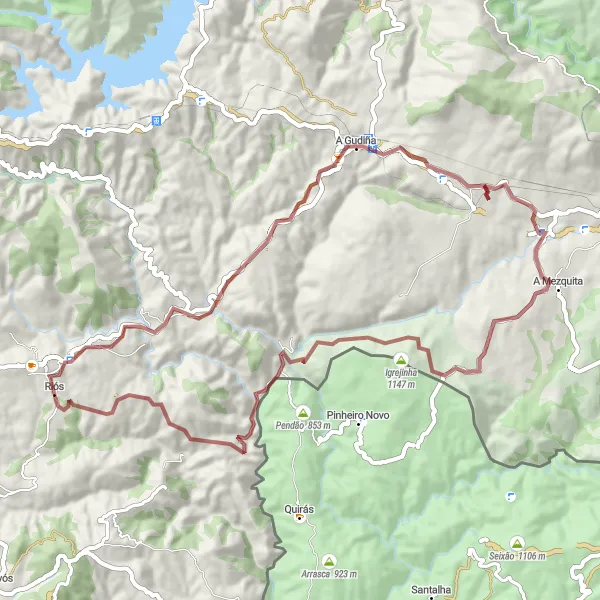 Miniatua del mapa de inspiración ciclista "Ruta de Riós a O Seixo por A Gudiña" en Galicia, Spain. Generado por Tarmacs.app planificador de rutas ciclistas