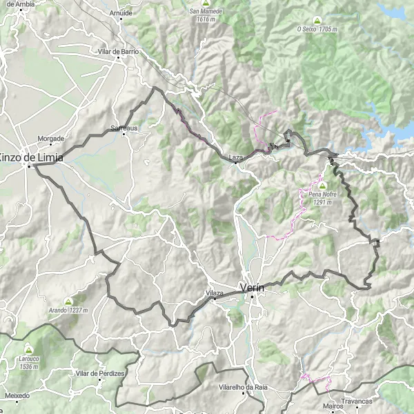 Miniaturní mapa "Road kolo Monterrei" inspirace pro cyklisty v oblasti Galicia, Spain. Vytvořeno pomocí plánovače tras Tarmacs.app