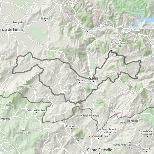 Miniatua del mapa de inspiración ciclista "Ruta épica de 122km en carretera desde Riós" en Galicia, Spain. Generado por Tarmacs.app planificador de rutas ciclistas