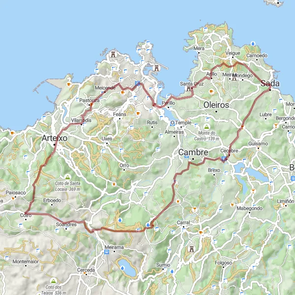 Miniaturekort af cykelinspirationen "Grusvejscykelrute Samoedo til Riovao via Monte de Lácere" i Galicia, Spain. Genereret af Tarmacs.app cykelruteplanlægger