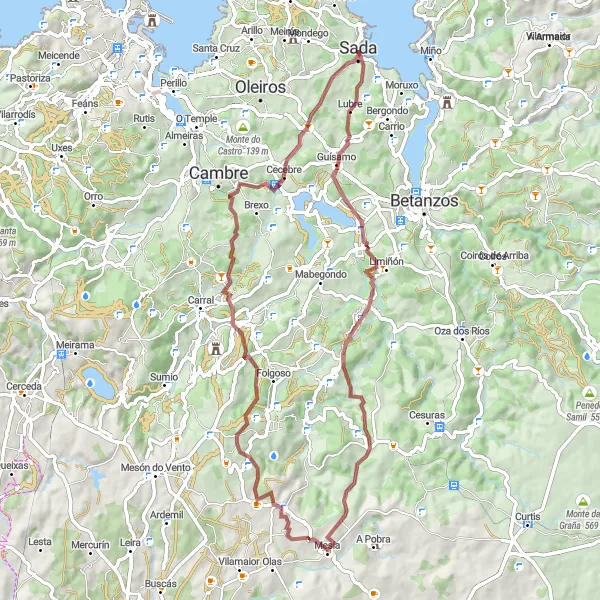 Miniatura della mappa di ispirazione al ciclismo "Gravel tour to Castro Maior" nella regione di Galicia, Spain. Generata da Tarmacs.app, pianificatore di rotte ciclistiche