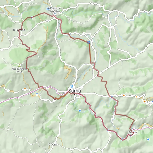 Miniatura mapy "Ścieżka gravelowa w okolicach Samos" - trasy rowerowej w Galicia, Spain. Wygenerowane przez planer tras rowerowych Tarmacs.app