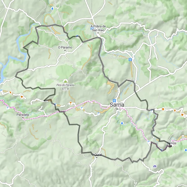 Miniatura mapy "Trasa rowerowa w pobliżu Samos (Galicja, Hiszpania)" - trasy rowerowej w Galicia, Spain. Wygenerowane przez planer tras rowerowych Tarmacs.app