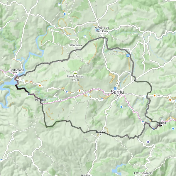 Miniatua del mapa de inspiración ciclista "Ruta de Samos y sus alrededores" en Galicia, Spain. Generado por Tarmacs.app planificador de rutas ciclistas
