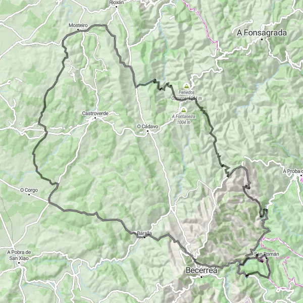 Miniatuurkaart van de fietsinspiratie "Epic Cycling Challenge rond San Román" in Galicia, Spain. Gemaakt door de Tarmacs.app fietsrouteplanner