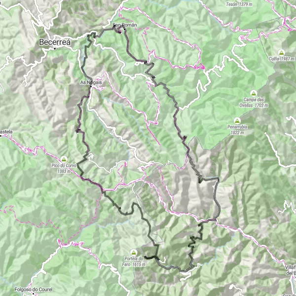 Miniatua del mapa de inspiración ciclista "Ruta de San Román a As Casas do Río" en Galicia, Spain. Generado por Tarmacs.app planificador de rutas ciclistas