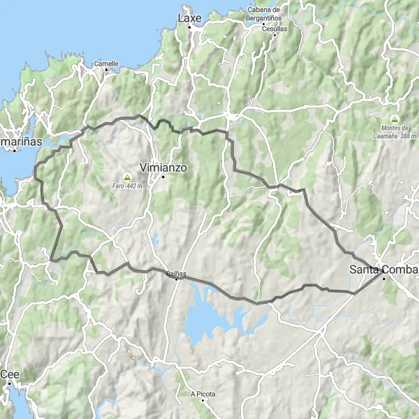 Miniatuurkaart van de fietsinspiratie "Weg fietsroute vanuit Santa Comba" in Galicia, Spain. Gemaakt door de Tarmacs.app fietsrouteplanner