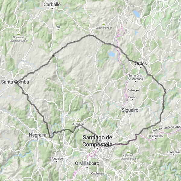 Karten-Miniaturansicht der Radinspiration "Epische Straßenradtour mit atemberaubenden Ausblicken" in Galicia, Spain. Erstellt vom Tarmacs.app-Routenplaner für Radtouren