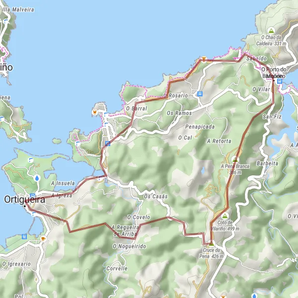 Miniaturekort af cykelinspirationen "Gruscykelrute til O Picón, Pena Moura, Montecalvelo og O Carrexo" i Galicia, Spain. Genereret af Tarmacs.app cykelruteplanlægger