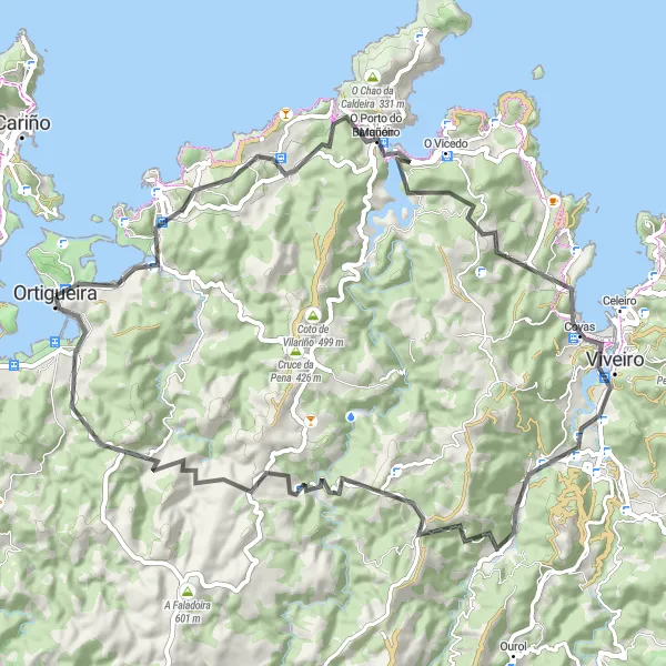 Miniatura mapy "Trasa wokół Santa Marty de Ortigueira (Galicia, Hiszpania) - trasa szosowa" - trasy rowerowej w Galicia, Spain. Wygenerowane przez planer tras rowerowych Tarmacs.app