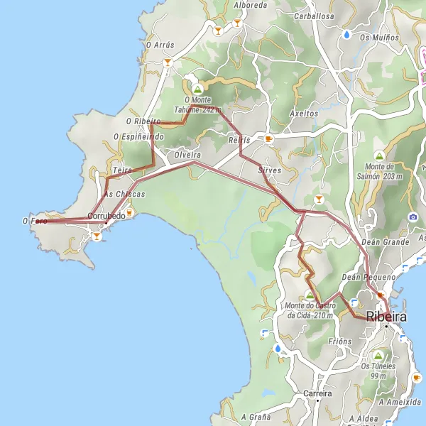 Map miniature of "Exploring San Roque on Gravel" cycling inspiration in Galicia, Spain. Generated by Tarmacs.app cycling route planner