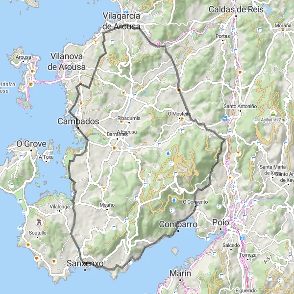 Miniature de la carte de l'inspiration cycliste "Boucle cycliste de Miradoiro do Porto à Cambados" dans la Galicia, Spain. Générée par le planificateur d'itinéraire cycliste Tarmacs.app