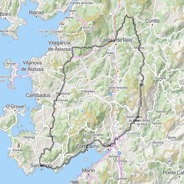 Miniatuurkaart van de fietsinspiratie "Rondrit vanuit Sanxenxo over de weg" in Galicia, Spain. Gemaakt door de Tarmacs.app fietsrouteplanner