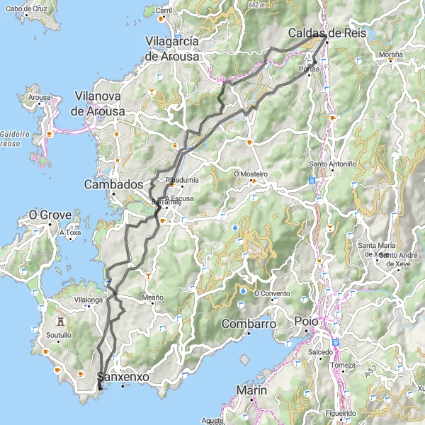 Miniatuurkaart van de fietsinspiratie "Rondrit vanuit Sanxenxo over de weg" in Galicia, Spain. Gemaakt door de Tarmacs.app fietsrouteplanner