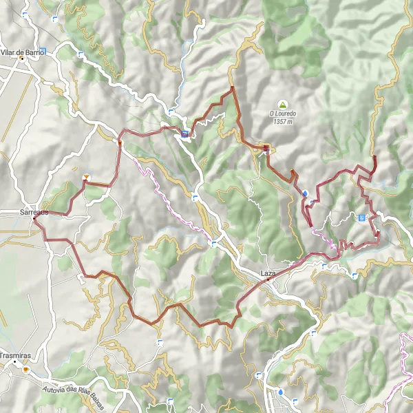 Miniatura mapy "Trasa gravelowa w okolicach Sarreaus" - trasy rowerowej w Galicia, Spain. Wygenerowane przez planer tras rowerowych Tarmacs.app