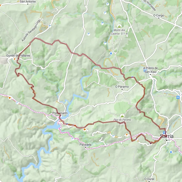 Miniatua del mapa de inspiración ciclista "Ruta en Grava Sarria - Pico do Páramo" en Galicia, Spain. Generado por Tarmacs.app planificador de rutas ciclistas