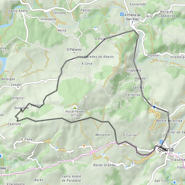 Miniatua del mapa de inspiración ciclista "Ruta del Pico do Páramo" en Galicia, Spain. Generado por Tarmacs.app planificador de rutas ciclistas