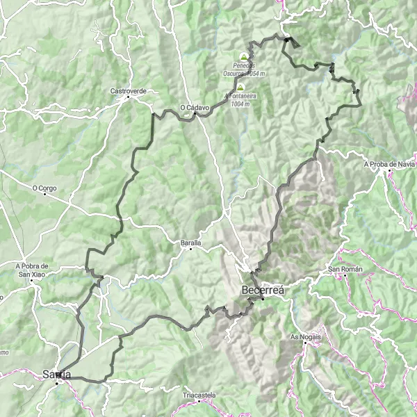 Miniatuurkaart van de fietsinspiratie "Epic klimavontuur naar Miradoiro do Cárcere" in Galicia, Spain. Gemaakt door de Tarmacs.app fietsrouteplanner