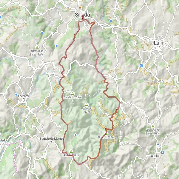 Map miniature of "Gravel Adventure around Silleda" cycling inspiration in Galicia, Spain. Generated by Tarmacs.app cycling route planner