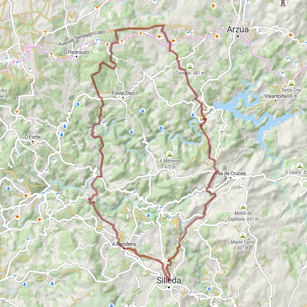 Miniatuurkaart van de fietsinspiratie "Ontdekkingstocht Gravelroutes Silleda" in Galicia, Spain. Gemaakt door de Tarmacs.app fietsrouteplanner