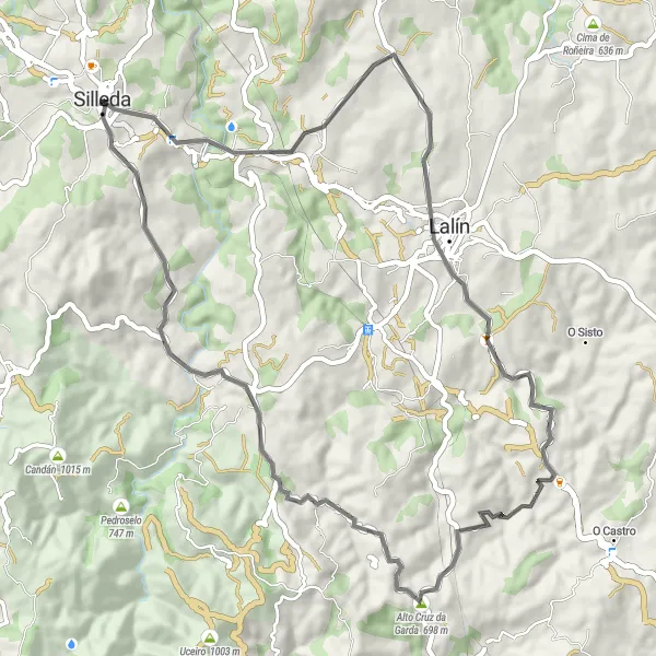 Map miniature of "Scenic Road Cycling in Silleda" cycling inspiration in Galicia, Spain. Generated by Tarmacs.app cycling route planner