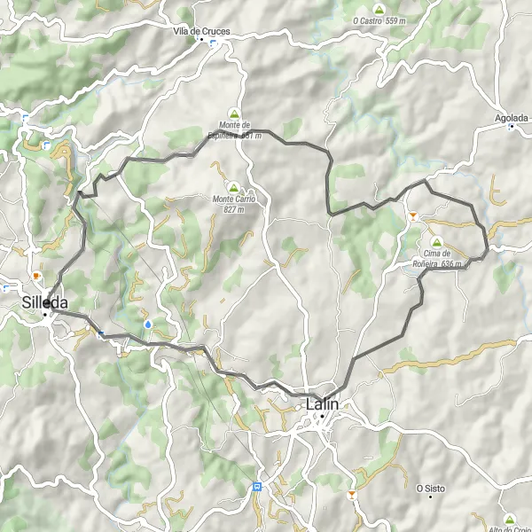 Map miniature of "Lalín Loop" cycling inspiration in Galicia, Spain. Generated by Tarmacs.app cycling route planner