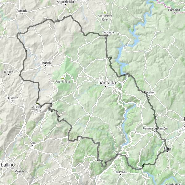 Miniatuurkaart van de fietsinspiratie "Rondrit van Sober" in Galicia, Spain. Gemaakt door de Tarmacs.app fietsrouteplanner