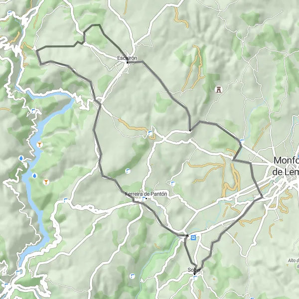 Miniatua del mapa de inspiración ciclista "Ruta de Ciclismo de Carretera por Ferreira de Pantón" en Galicia, Spain. Generado por Tarmacs.app planificador de rutas ciclistas