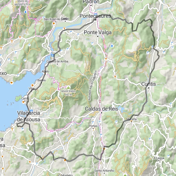 Miniaturní mapa "Road Ride with Scenic Views from Catoira to Ponte Arnelas" inspirace pro cyklisty v oblasti Galicia, Spain. Vytvořeno pomocí plánovače tras Tarmacs.app