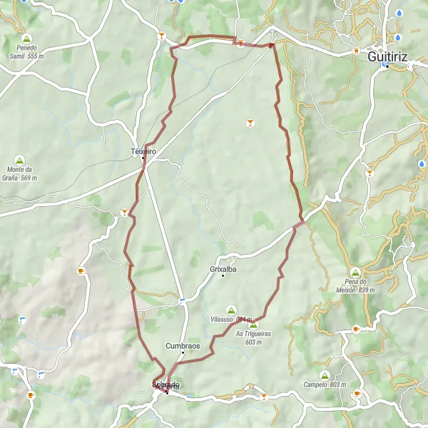 Miniatua del mapa de inspiración ciclista "Ruta de gravilla a As Zancas y Pena do Salo" en Galicia, Spain. Generado por Tarmacs.app planificador de rutas ciclistas
