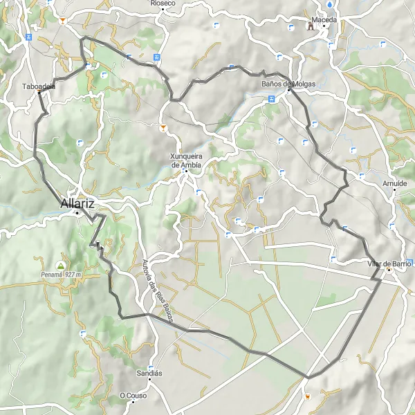 Karten-Miniaturansicht der Radinspiration "Taboadela-Alvite-Allariz Tour" in Galicia, Spain. Erstellt vom Tarmacs.app-Routenplaner für Radtouren