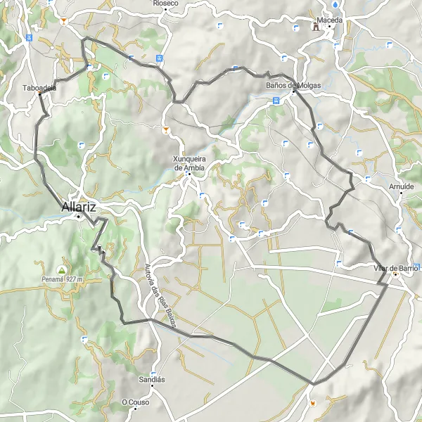 Map miniature of "Hidden Villages" cycling inspiration in Galicia, Spain. Generated by Tarmacs.app cycling route planner